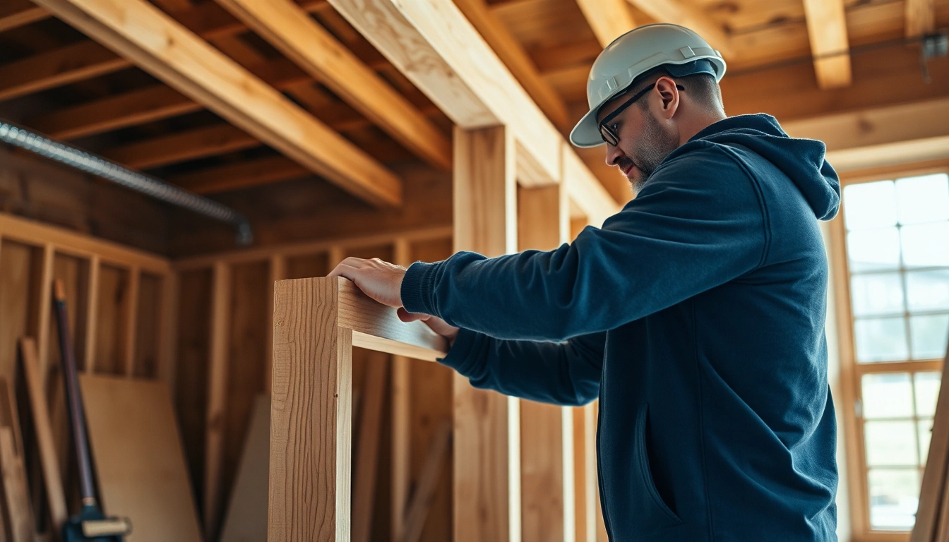 Close-up of skilled framing carpenters working with timber in a construction setting, emphasizing precision and quality craftsmanship with framing.