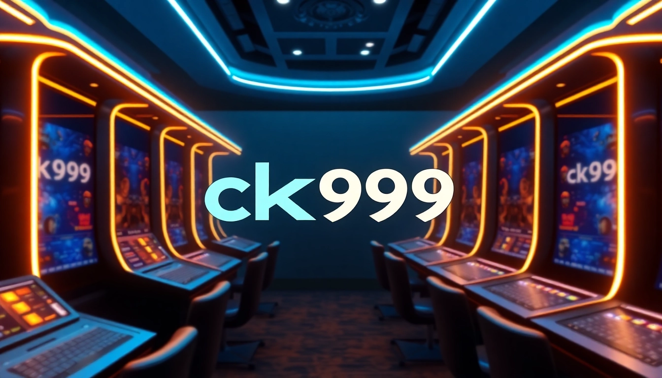 ck999 online casino logo shown on vibrant gaming screens with neon lights, emphasizing a modern, premium gambling environment for users seeking exciting betting experiences.