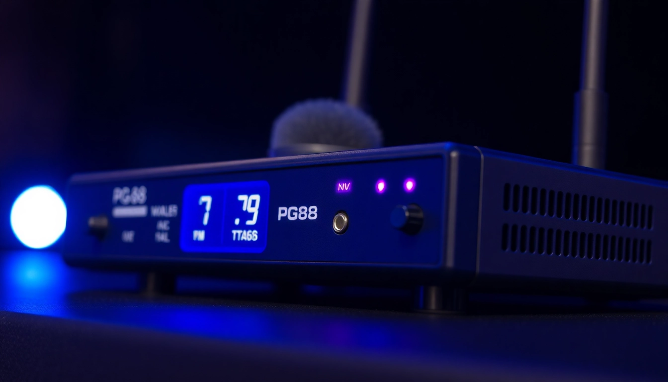 Professional PG88 wireless microphone receiver with LED signal indicators, ideal for stage audio setups.