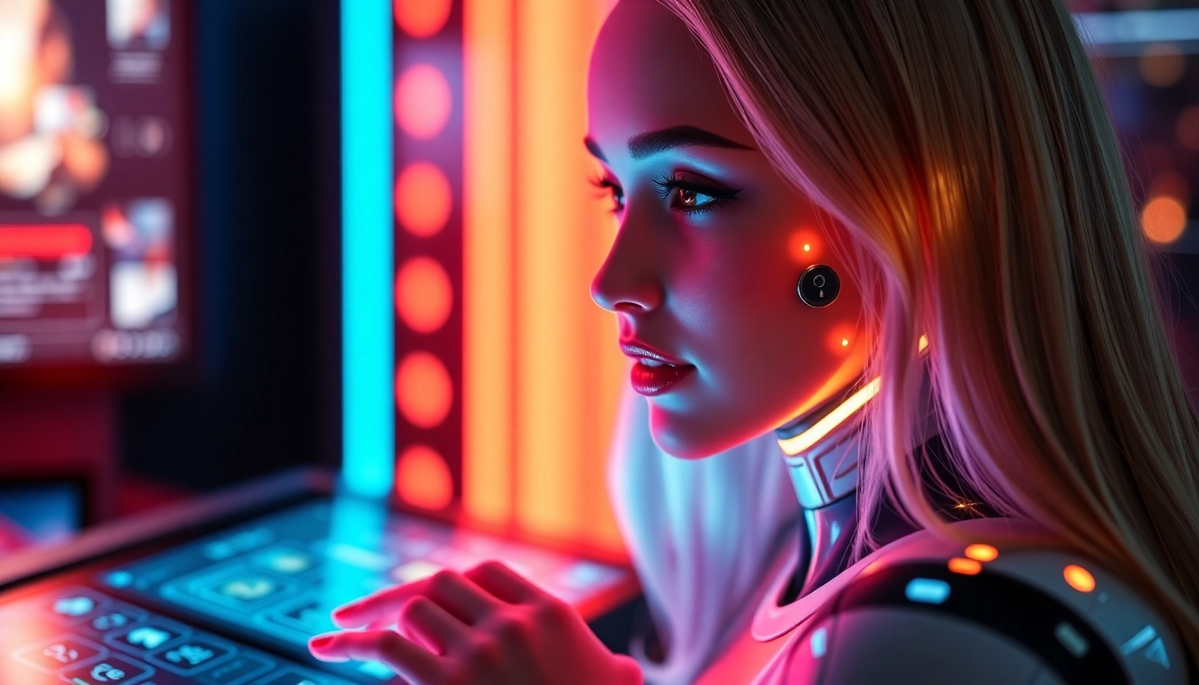 AI girlfriend engaging in a realistic, emotional chat on a sleek smartphone screen, emphasizing digital intimacy and user connection.