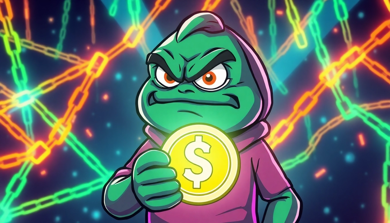 Engaging APORK Meme Coin illustration featuring angry Pepe in a multi-chain blockchain