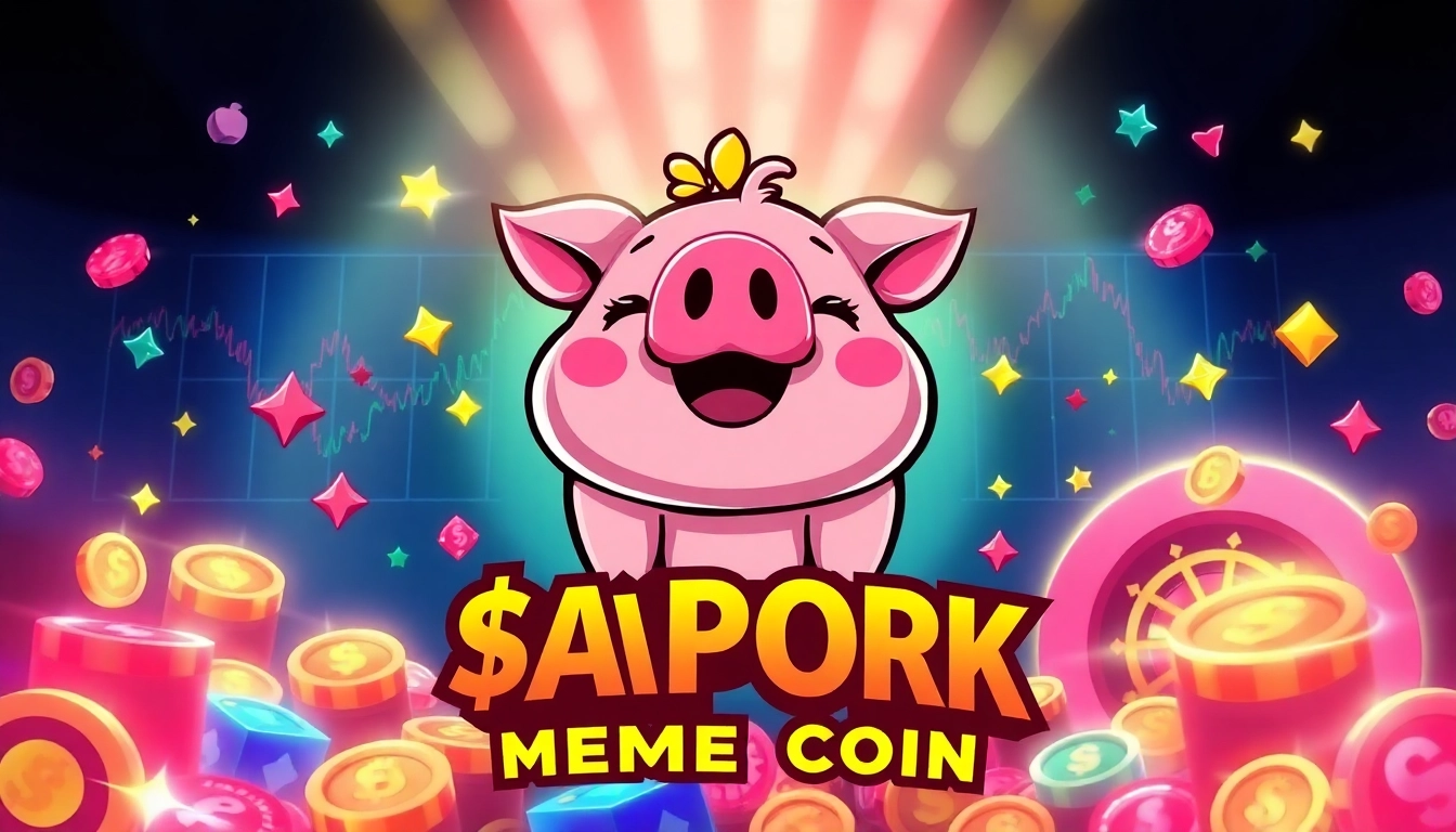 Dynamic APORK Meme Coin action scene showing a playful pig mascot with crypto symbols and